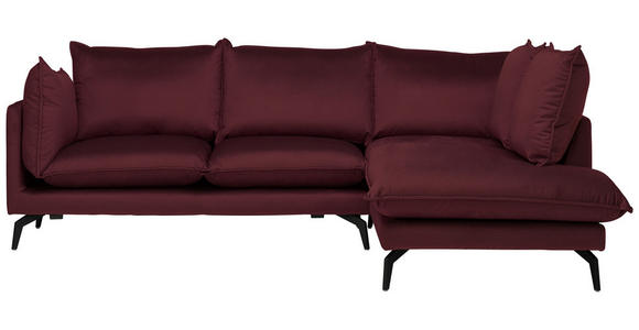 ECKSOFA  in Samt Bordeaux  241/200 cm  - Bordeaux/Schwarz, Design, Textil/Metall (241/200cm) - Carryhome