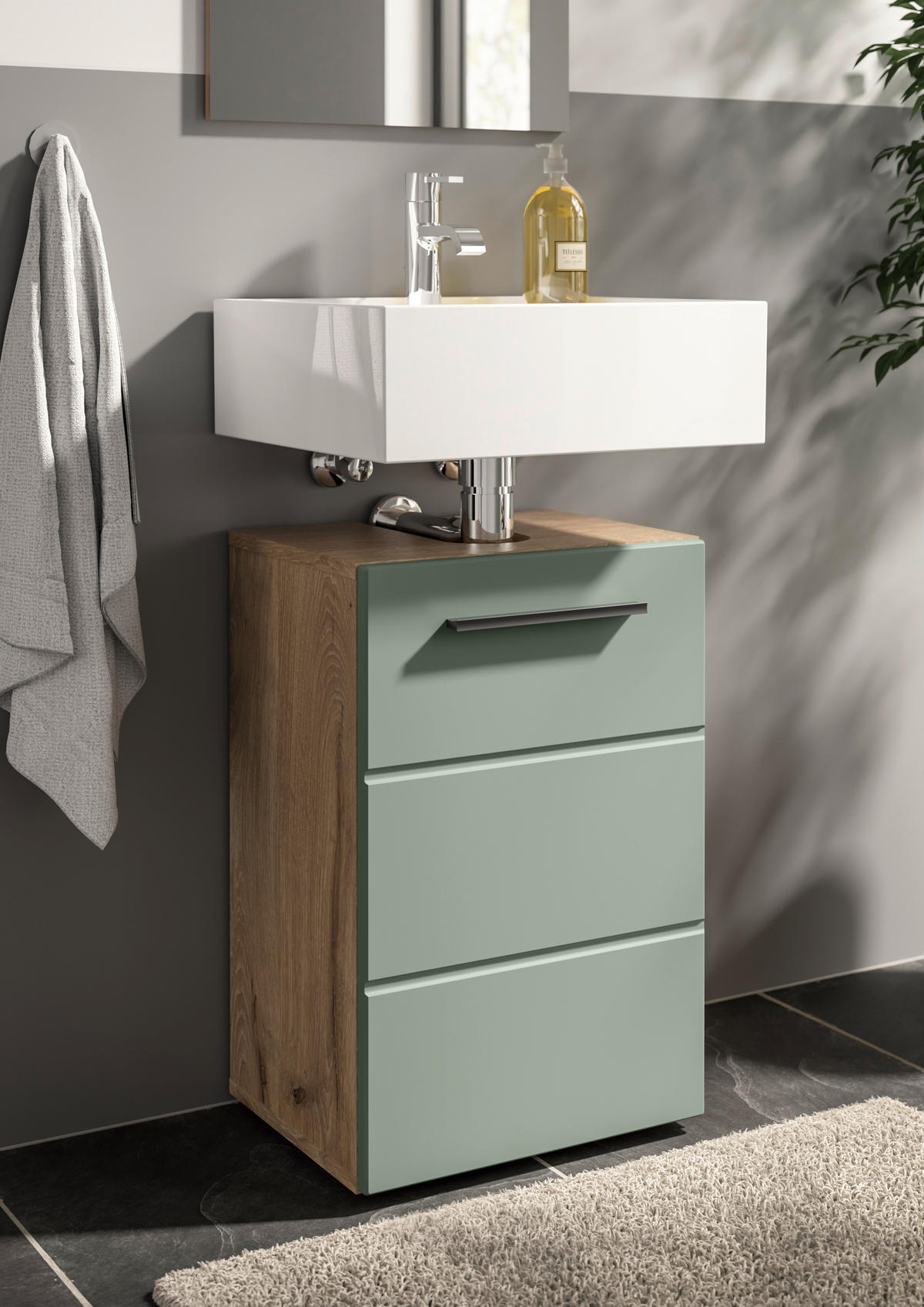 WASCHBECKENUNTERSCHRANK 40/60/31 cm  - Schilfgrün/Eichefarben, Basics, Holzwerkstoff/Kunststoff (40/60/31cm) - MID.YOU