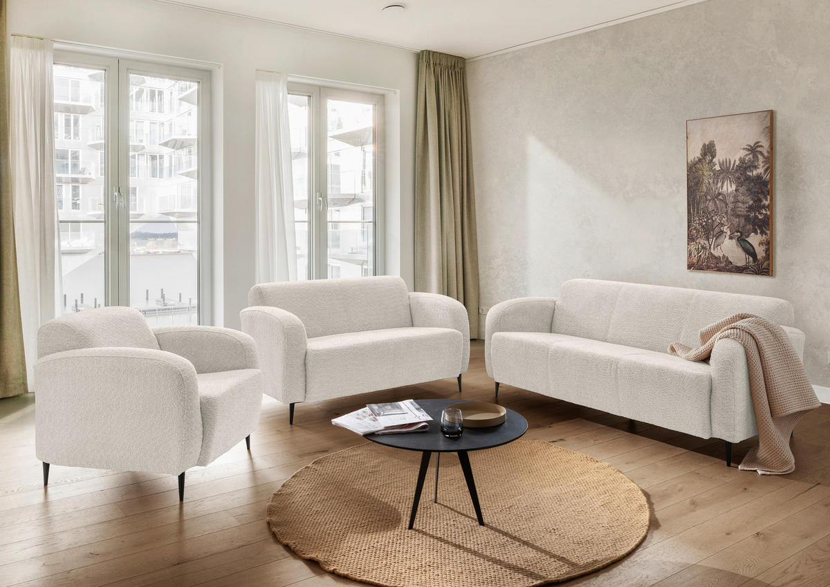 2-SITZER-SOFA in Bouclé Weiss  - Weiss/Schwarz, Modern, Textil/Metall (140/76/90cm) - Livetastic
