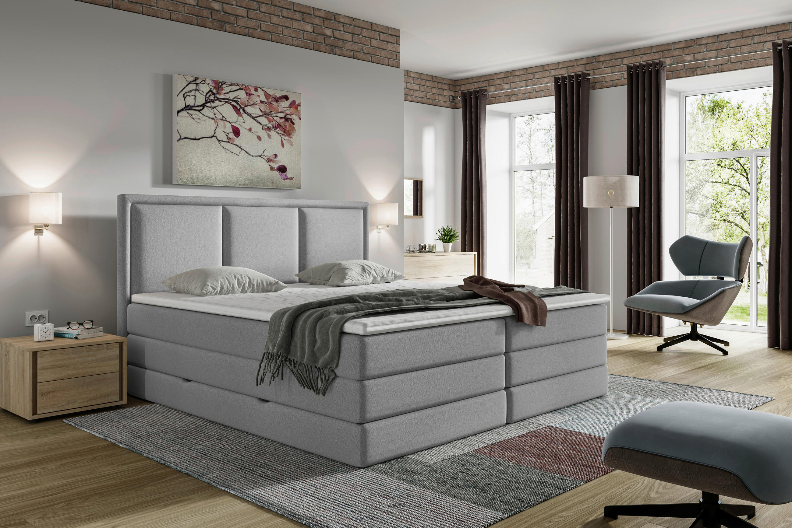 Mid.you Boxspringbett Grau 140x200 cm