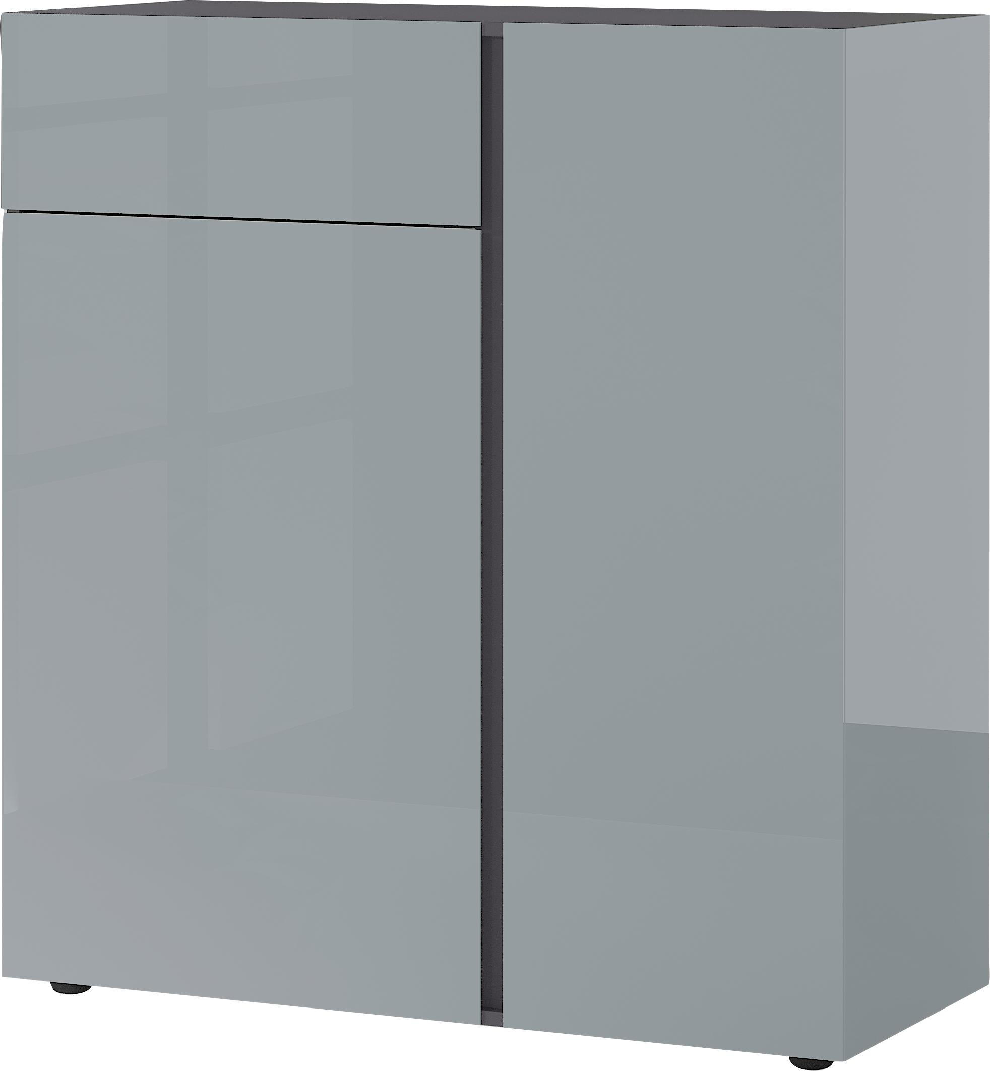 KOMMODE Graphitfarben, Grau - Schwarz/Graphitfarben, KONVENTIONELL, Glas/Holzwerkstoff (94/104/42cm) - Voleo