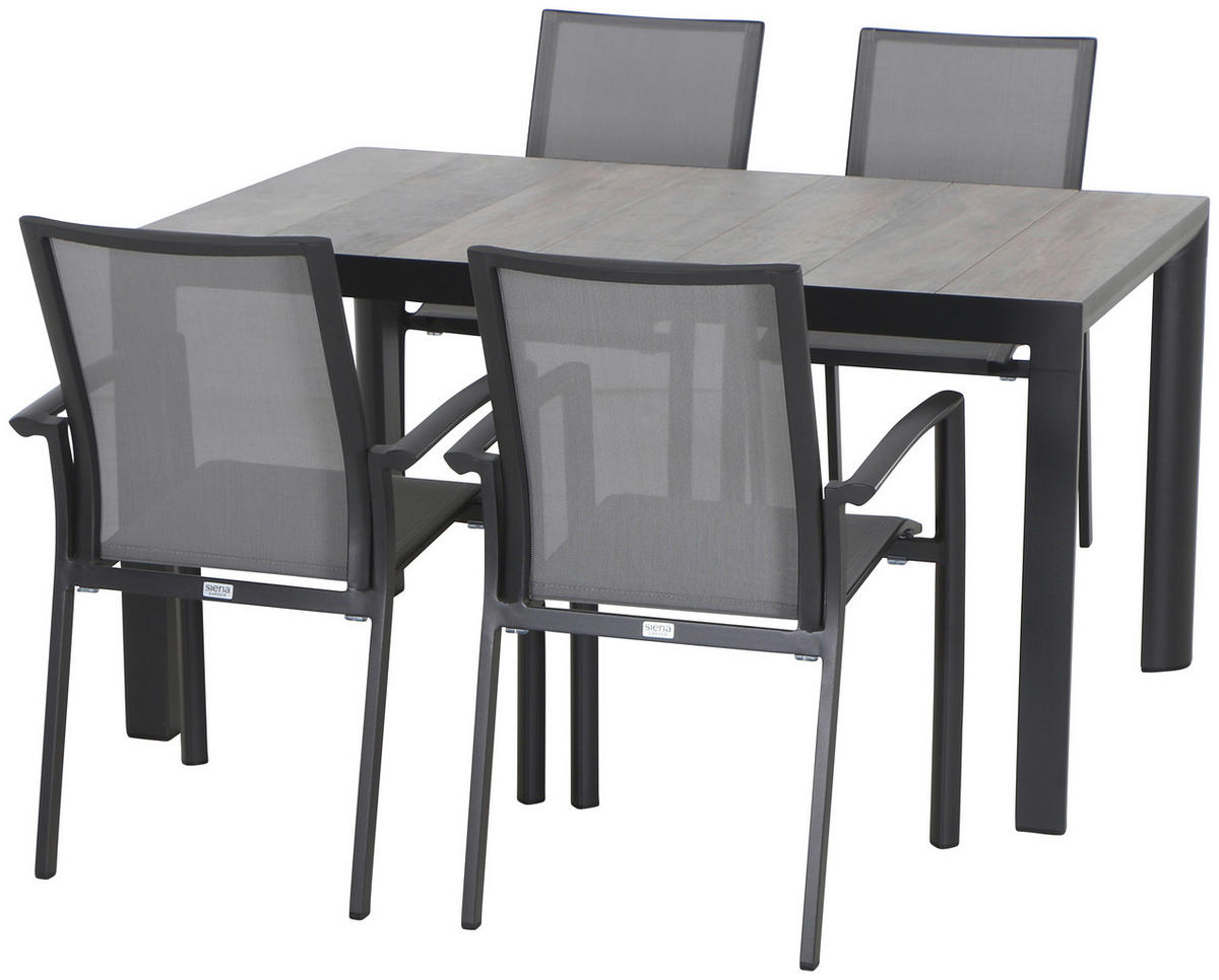 GARTENGARNITUR 5-teilig Aluminium  - Anthrazit, KONVENTIONELL, Keramik/Kunststoff (90/74/140cm) - Siena Garden