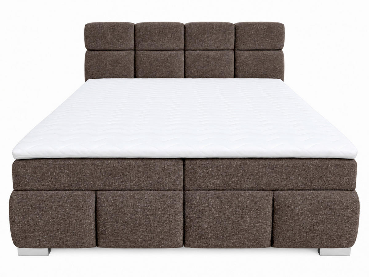 BOXBETT 140/200 cm,  in Braun, Bettkasten, Topper,  - Chromfarben/Braun, MODERN, Holz/Kunststoff (140/200cm) - MID.YOU