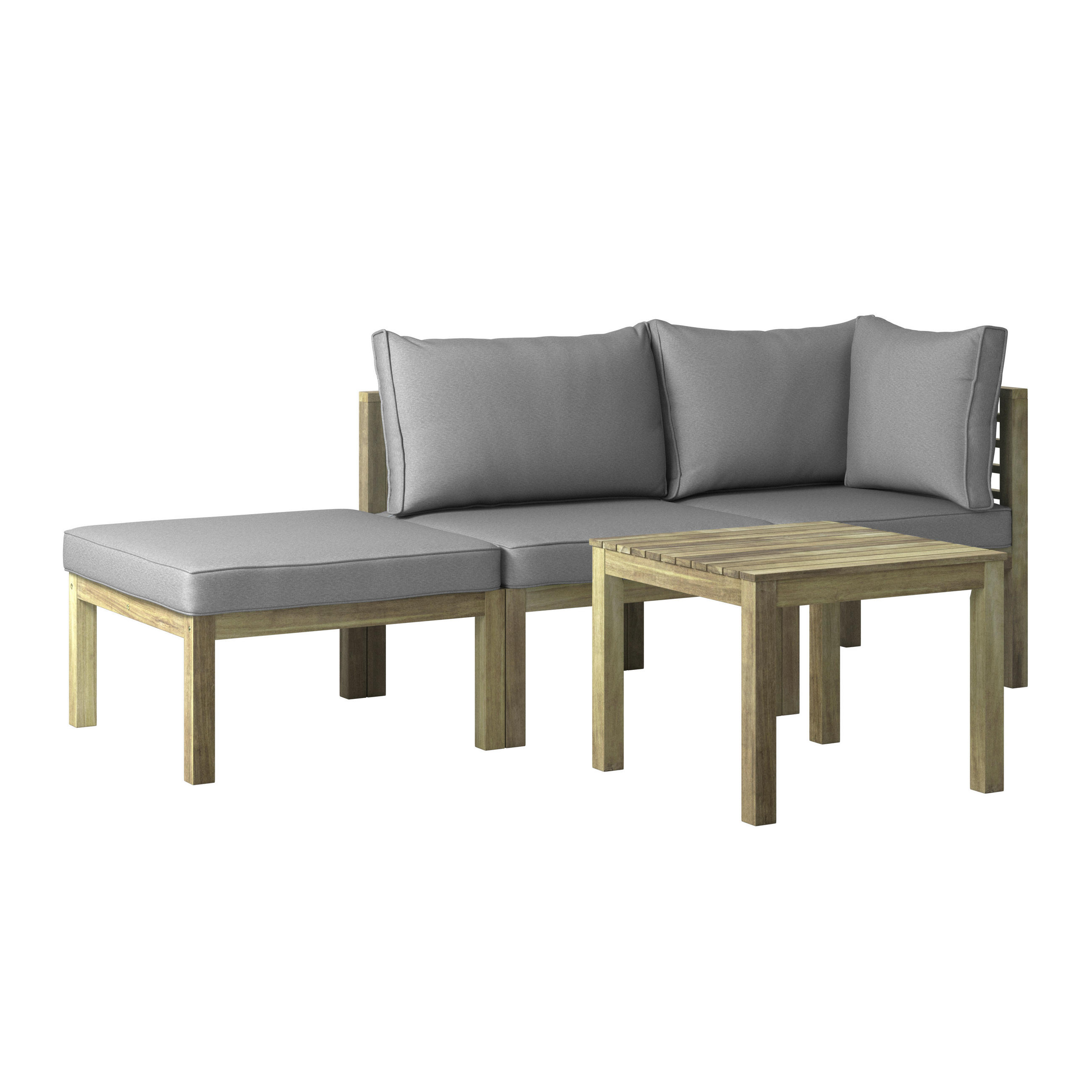 BALKONSET 10-teilig - Hellgrau/Akaziefarben, Natur, Holz/Textil (165/65/65cm) - Ambia Garden
