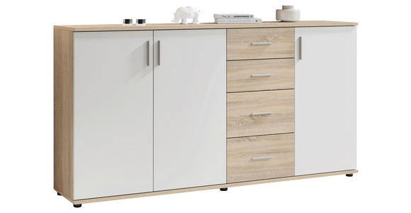 KOMMODE 160/84/35 cm in Weiß, Sonoma Eiche - Silberfarben/Schwarz, KONVENTIONELL, Holzwerkstoff/Kunststoff (160/84/35cm) - Carryhome