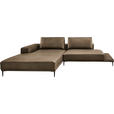 ECKSOFA  in Echtleder Cappuccino  201/304 cm  - Schwarz/Cappuccino, Design, Leder/Metall (201/304cm) - Belluti