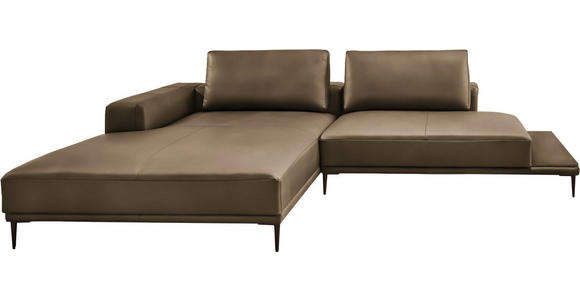 ECKSOFA  in Echtleder Cappuccino  201/304 cm  - Schwarz/Cappuccino, Design, Leder/Metall (201/304cm) - Belluti