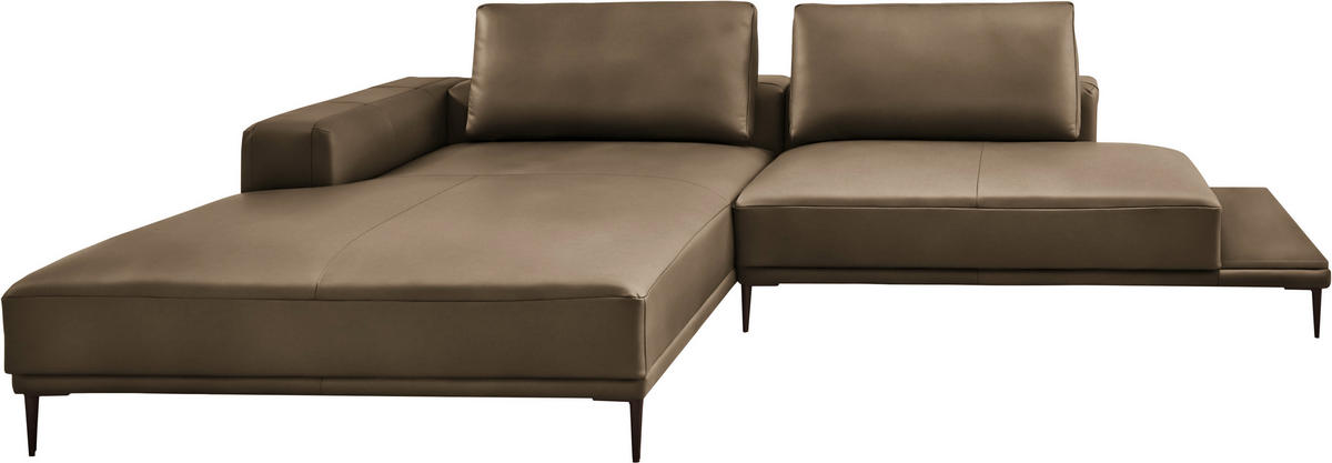 ECKSOFA  in Echtleder Cappuccino  201/304 cm  - Schwarz/Cappuccino, Design, Leder/Metall (201/304cm) - Belluti