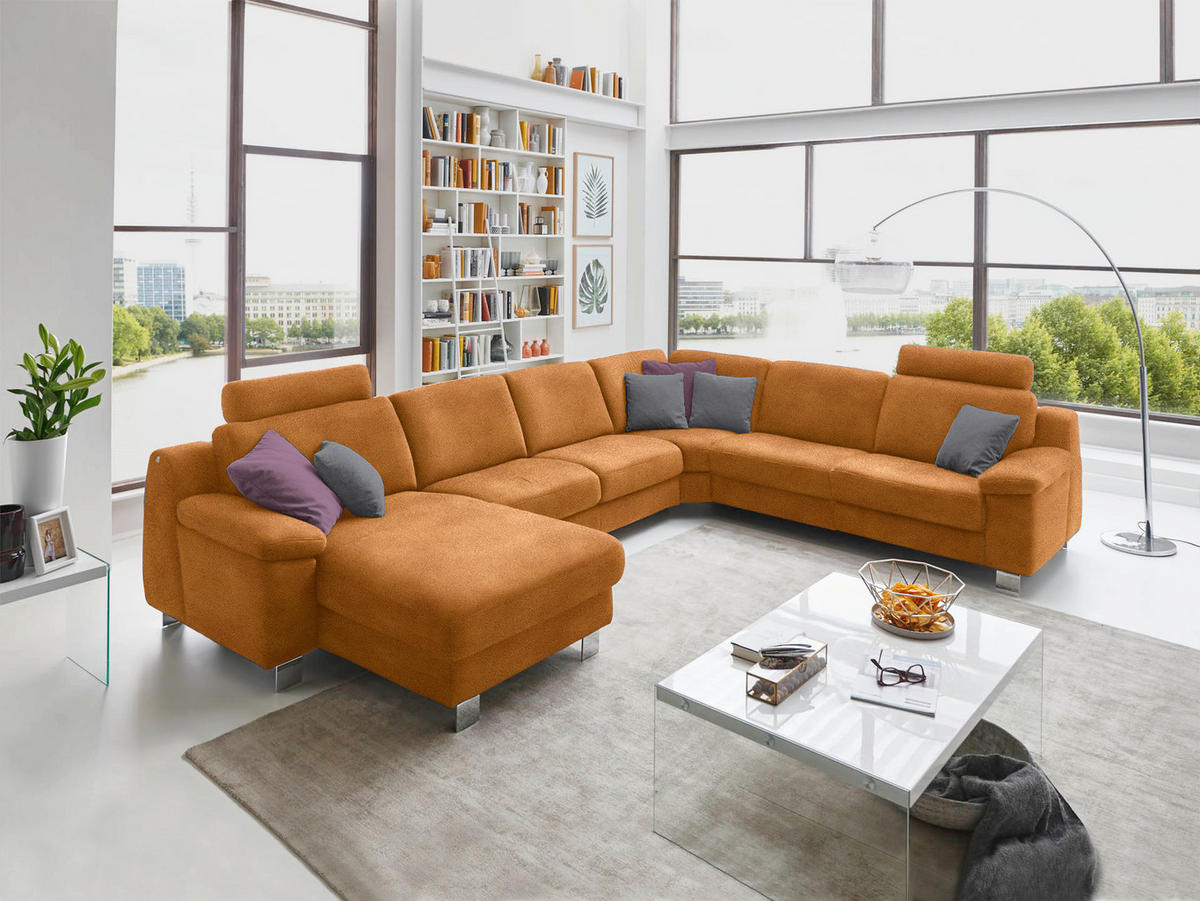 WOHNLANDSCHAFT in Mikrofaser Currygelb  - Chromfarben/Currygelb, Design, Textil/Metall (166/364/278cm) - Valdera