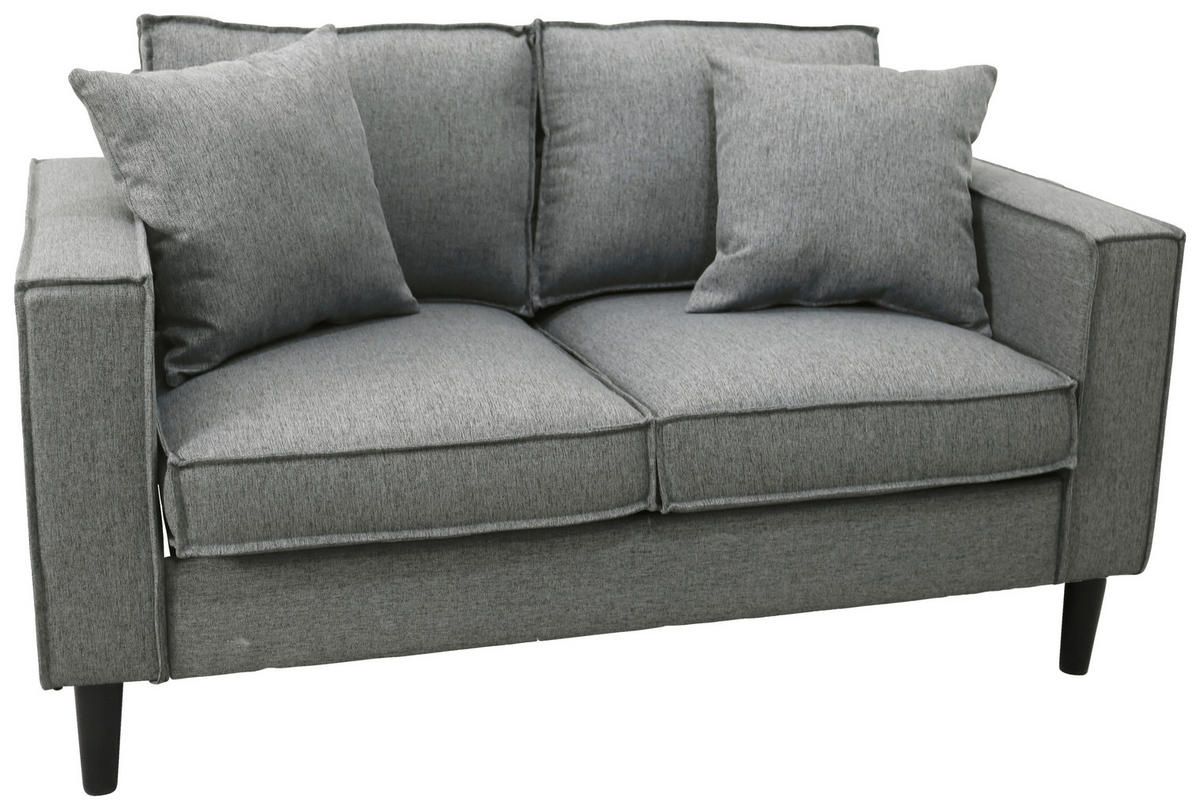 2-SITZER-SOFA in Leinenoptik Hellgrau  - Hellgrau/Schwarz, Basics, Holz/Textil (141,5/84/83cm) - P & B