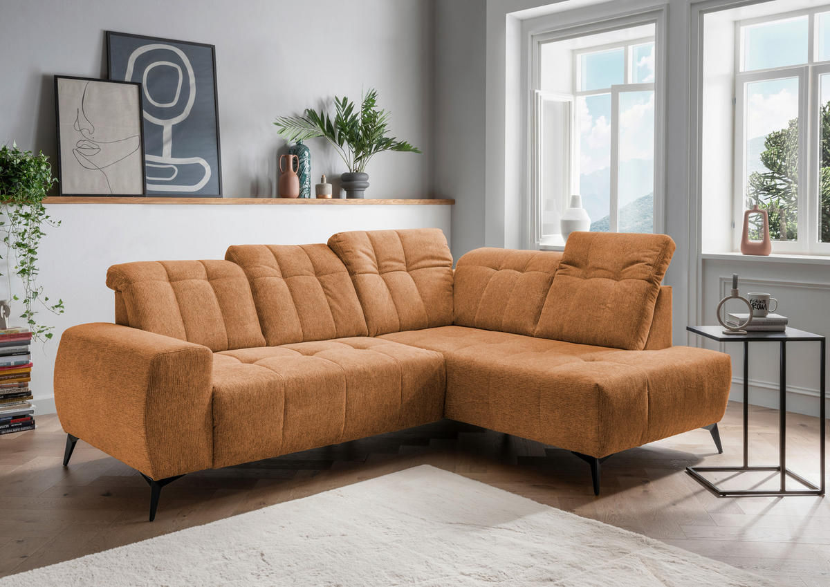 ECKSOFA in Chenille Currygelb  - Currygelb/Schwarz, Modern, Textil/Metall (261/200cm) - Livetastic