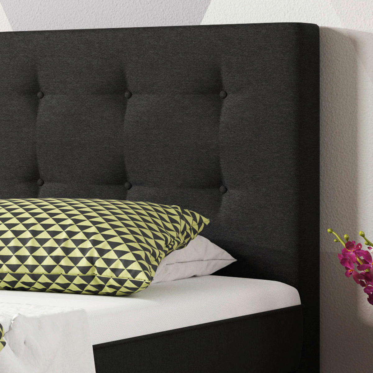 BOXSPRINGBETT 90/200 cm  in Schwarz  - Silberfarben/Schwarz, KONVENTIONELL, Textil/Metall (90/200cm) - MID.YOU