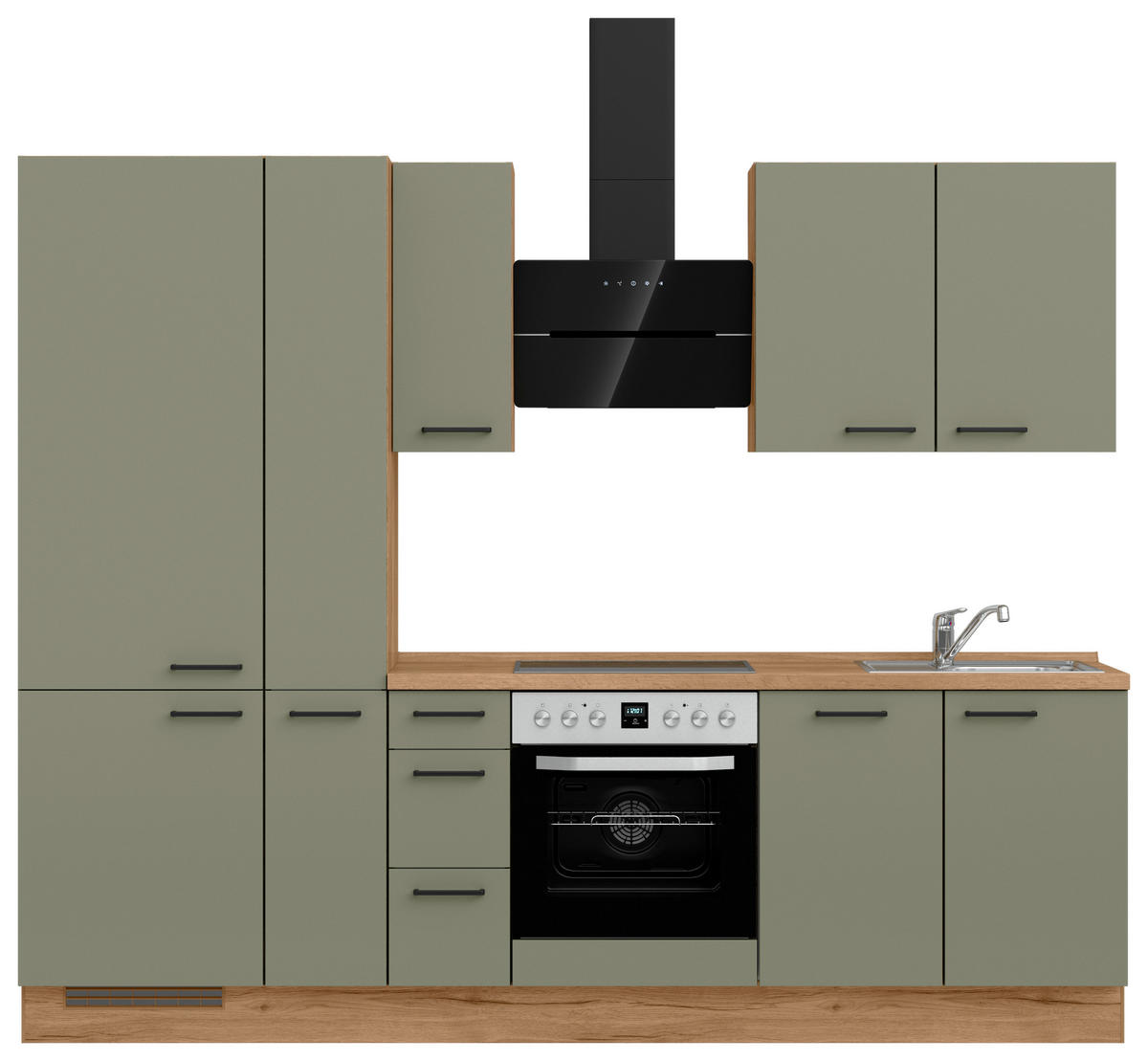 KÜCHENLEERBLOCK Senso 270 cm  in Eichefarben, Olivgrün  - Eichefarben/Schwarz, ROMANTIK / LANDHAUS, Holzwerkstoff/Metall (270cm) - Nobilia