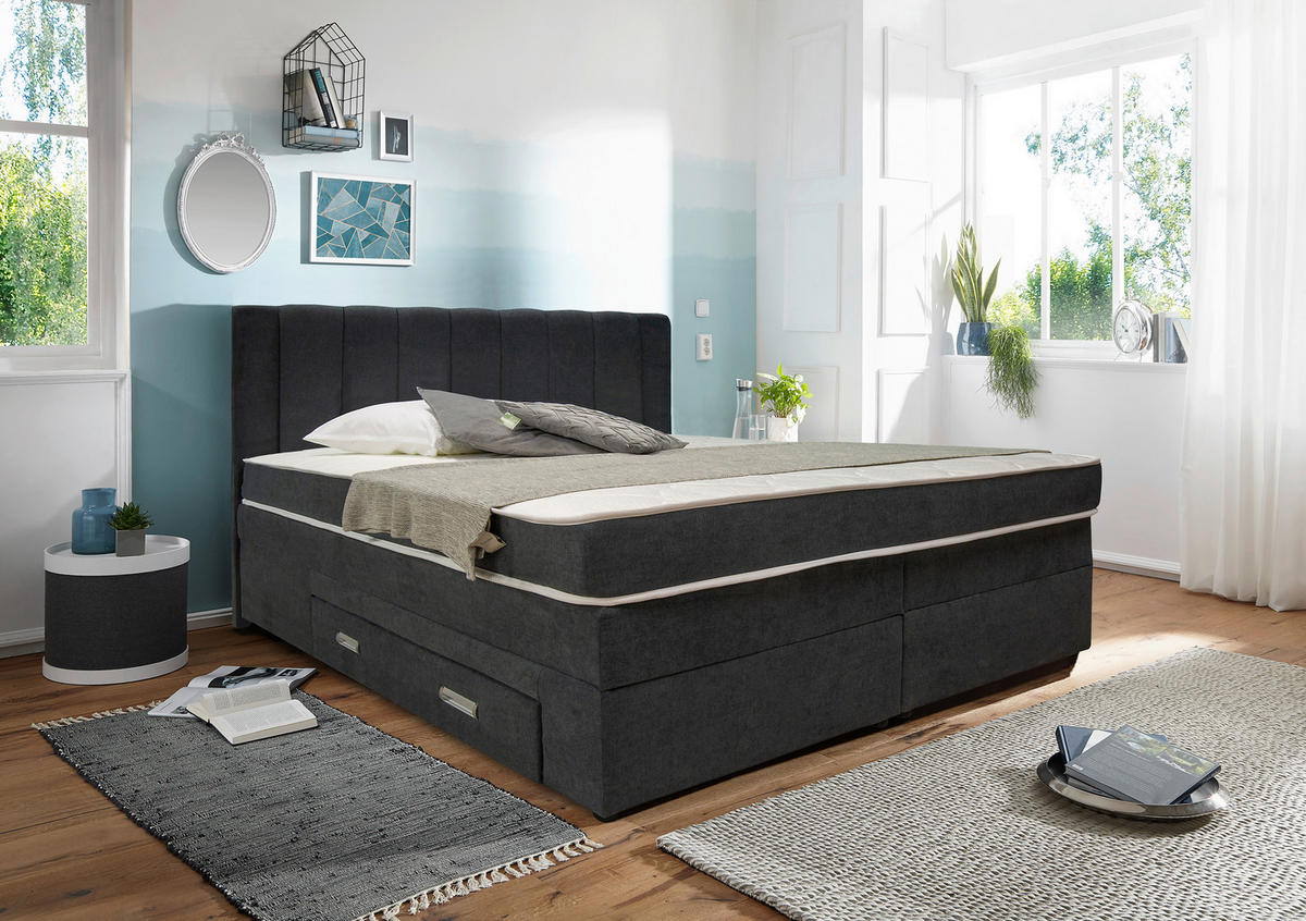 BOXSPRING KREVET     tamnosiva  - tamnosiva, Konvencionalno, tekstil/pločasti materijal (162/120/210cm) - Carryhome