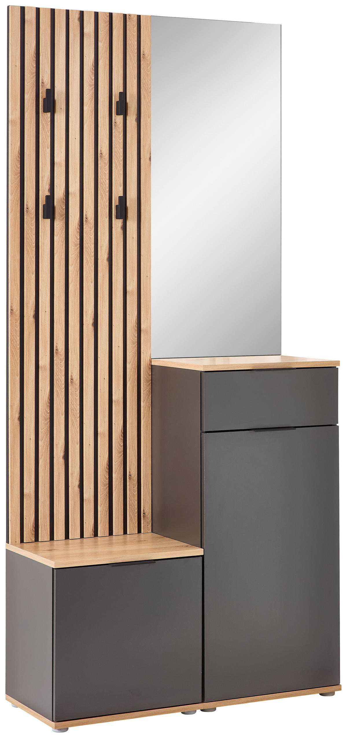 GARDEROBE 4-teilig  in 88/195/35 cm  - Anthrazit/Eiche Artisan, Design, Glas/Holzwerkstoff (88/195/35cm) - Xora