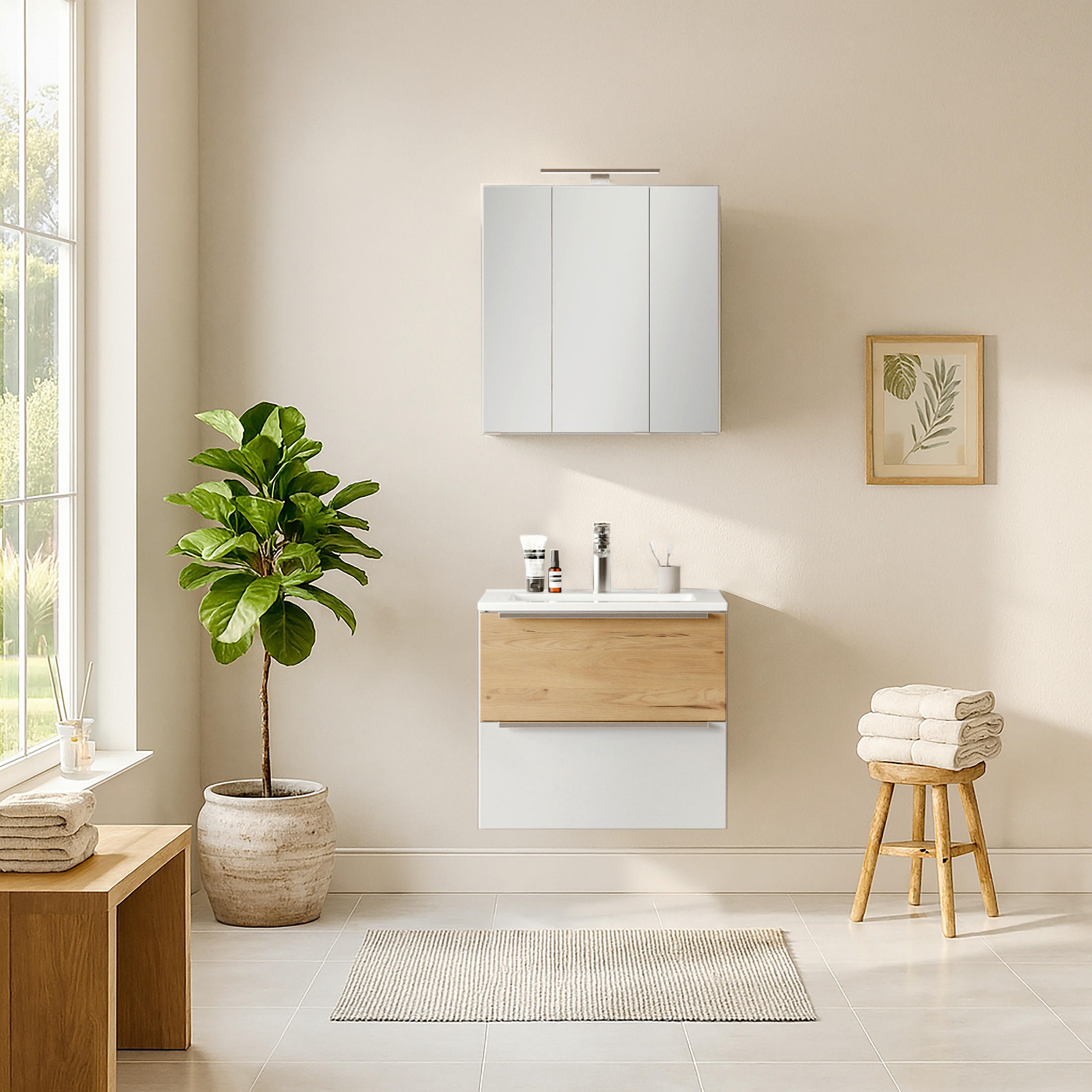 BADEZIMMER 2-teilig  in 60 cm  - Wildeiche/Edelstahlfarben, Trend, Glas/Holzwerkstoff (60cm) - Held