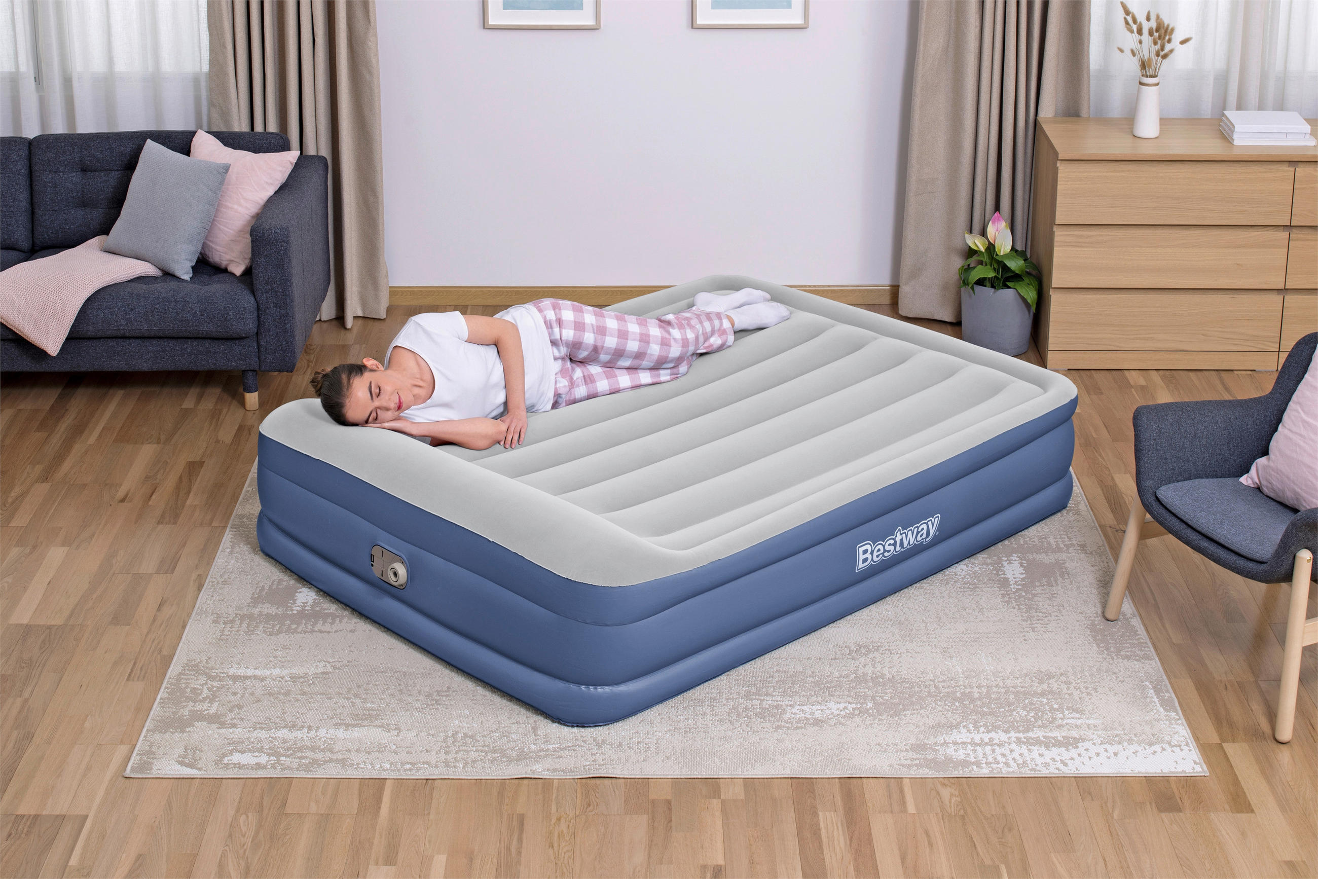 LUFTBETT TRITECH AIR 67630 Hellgrau, Dunkelblau  - Hellgrau/Dunkelblau, KONVENTIONELL, Kunststoff (203/152/46cm) - Bestway