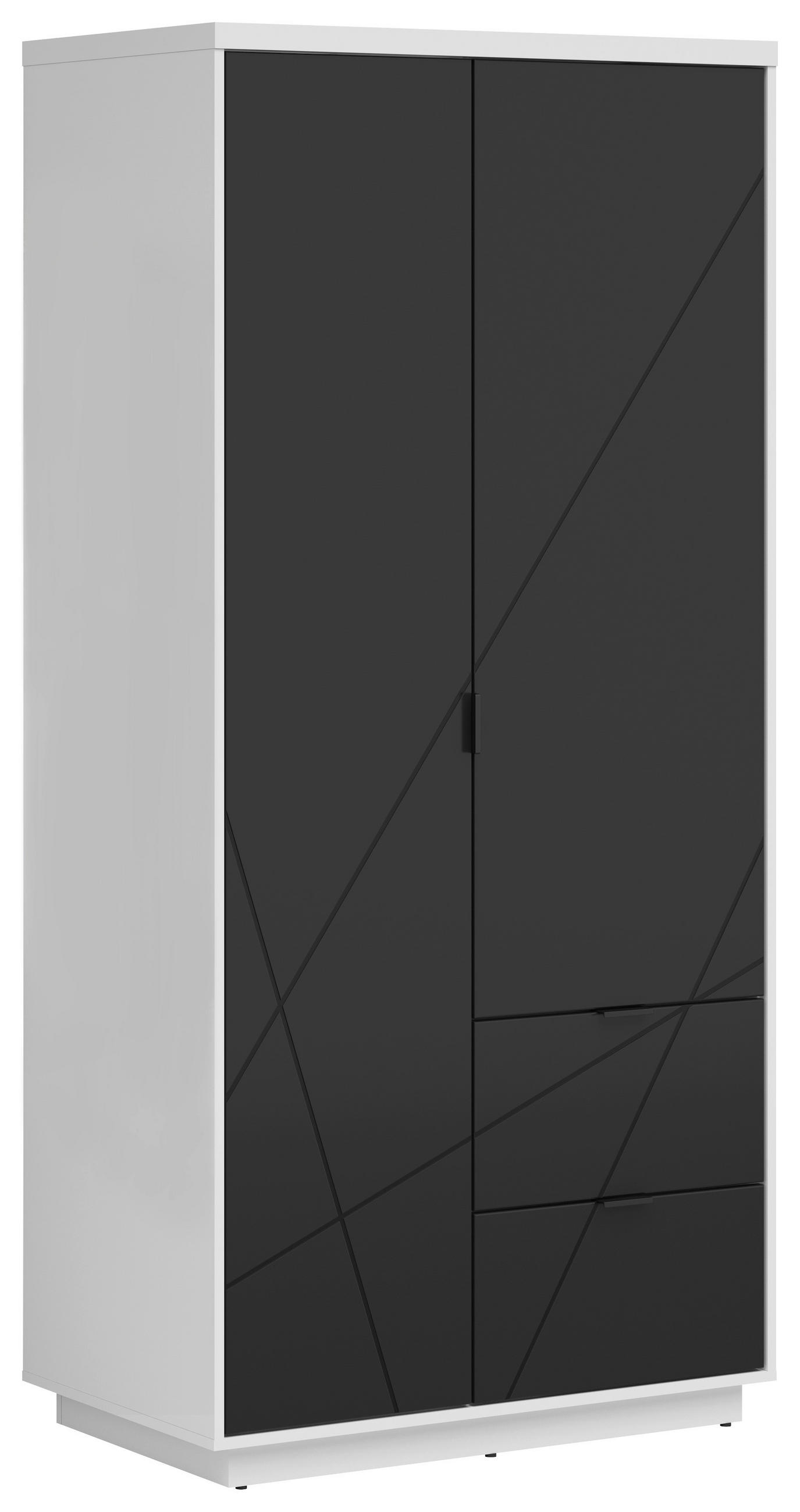 NYÍLÓAJTÓS SZEKRÉNY fekete, magasfényű fehér  - fekete/fehér, Modern, faalapú anyag/fém (94/200,5/56,5cm) - MID.YOU