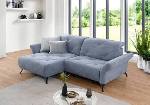 ECKSOFA in Webstoff Blau  - Blau/Schwarz, Design, Textil/Metall (173/244cm) - Moderano