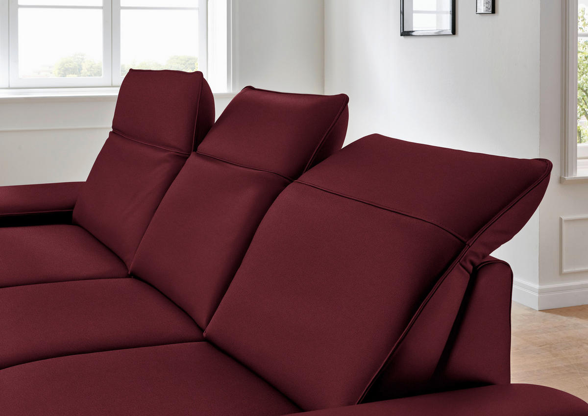 ECKSOFA in Echtleder Weinrot  - Weinrot/Schwarz, Design, Leder/Metall (193/328cm) - Dieter Knoll