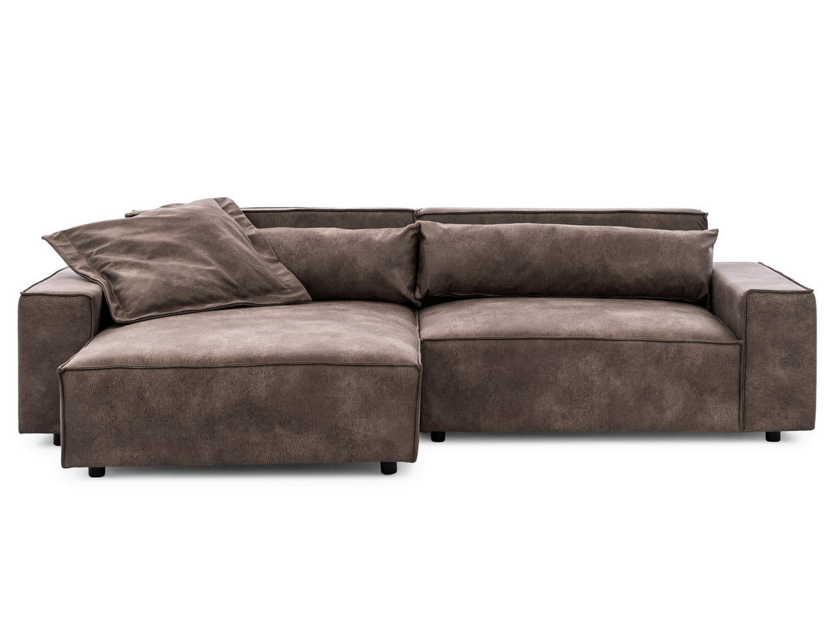 ECKSOFA Curduroy in Lederlook Graubraun Rückenkissen  251/142 cm  - Graubraun/Schwarz, Design, Kunststoff/Textil (251/142cm) - P & B