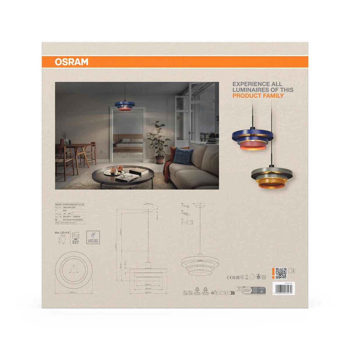 HÄNGELEUCHTE 40/136 cm  - Blau/Rosa, Basics, Metall (40/136cm) - Osram
