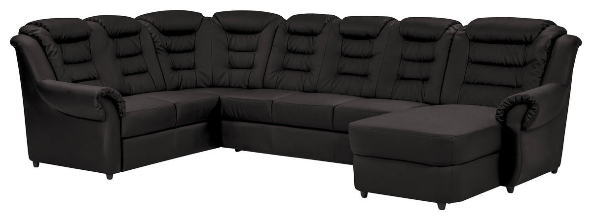 WOHNLANDSCHAFT Schwarz Lederlook  - Schwarz, KONVENTIONELL, Kunststoff/Textil (216/333/165cm) - Livetastic