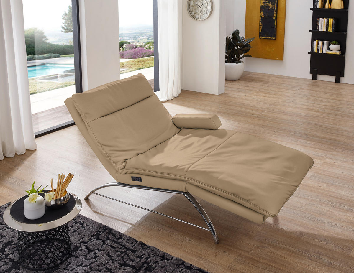 RELAXLIEGE in Echtleder Hellbraun  - Hellbraun/Alufarben, Basics, Leder (95/91/170cm) - Chilliano