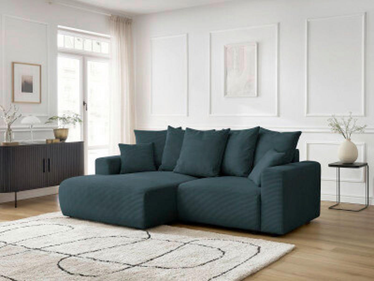ECKSOFA Ottomane links  ATILLA Dunkelblau Cord  - Schwarz/Dunkelblau, MODERN, Kunststoff/Textil (149/244cm)