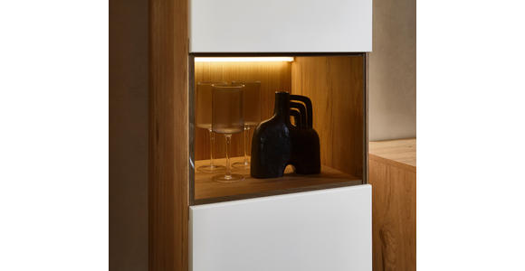 WOHNWAND  in Weiß, Eichefarben  330/215/45 cm  - Eichefarben/Schwarz, KONVENTIONELL, Glas/Holzwerkstoff (330/215/45cm) - Venda