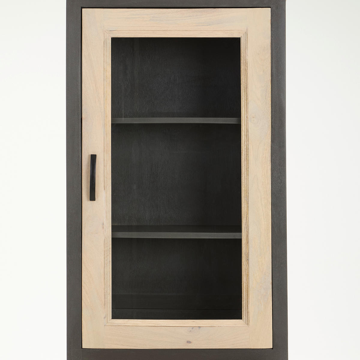 VITRINE in massiv Mangoholz Grau, Naturfarben  - Schwarz/Naturfarben, Natur, Glas/Holz (67/190/40cm) - Livetastic