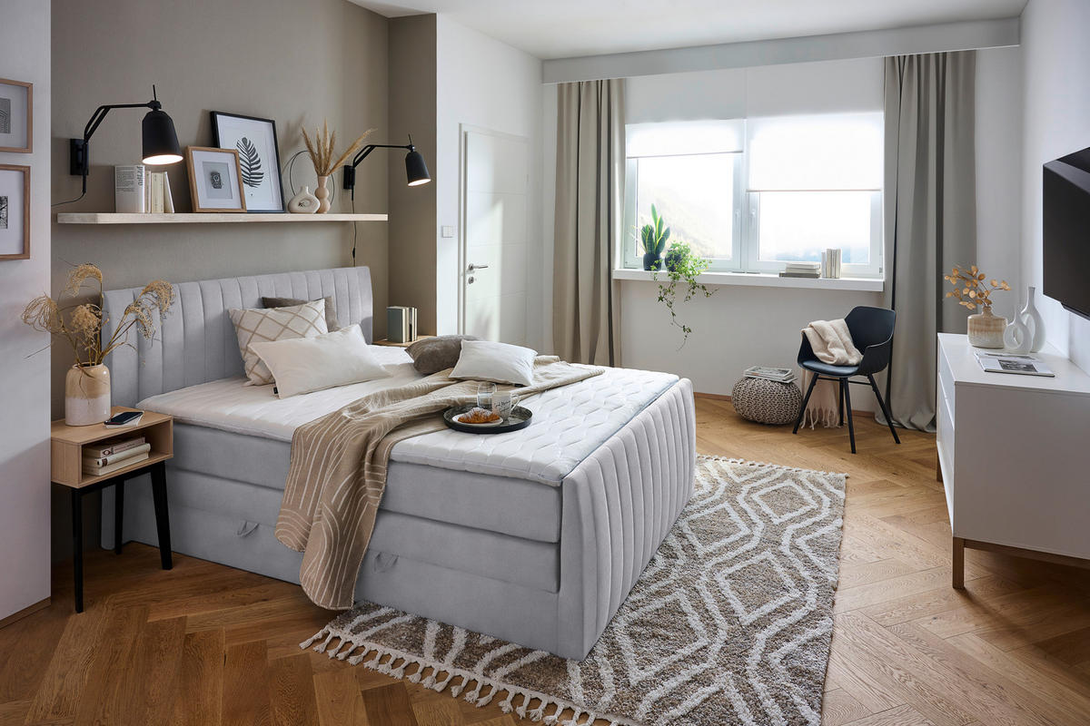 BOXSPRINGBETT 180/200 cm  in Grau  - Schwarz/Grau, Konventionell, Kunststoff/Textil (180/200cm) - Carryhome