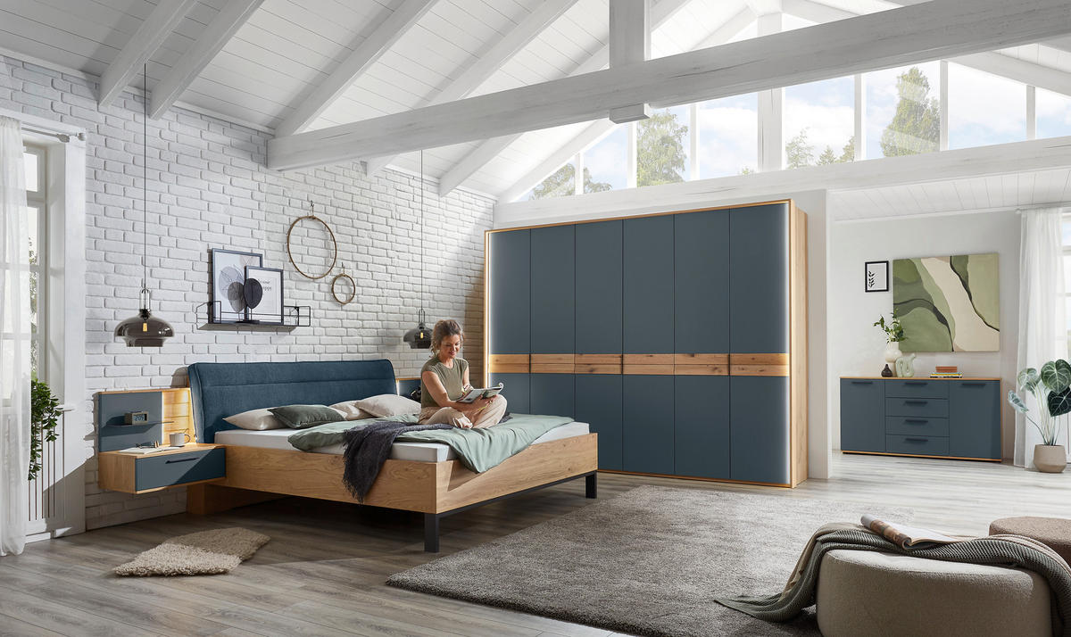 BETTANLAGE 180/200 cm  in Blau, Eichefarben  - Blau/Eichefarben, Design, Holz/Holzwerkstoff (180/200cm) - Dieter Knoll