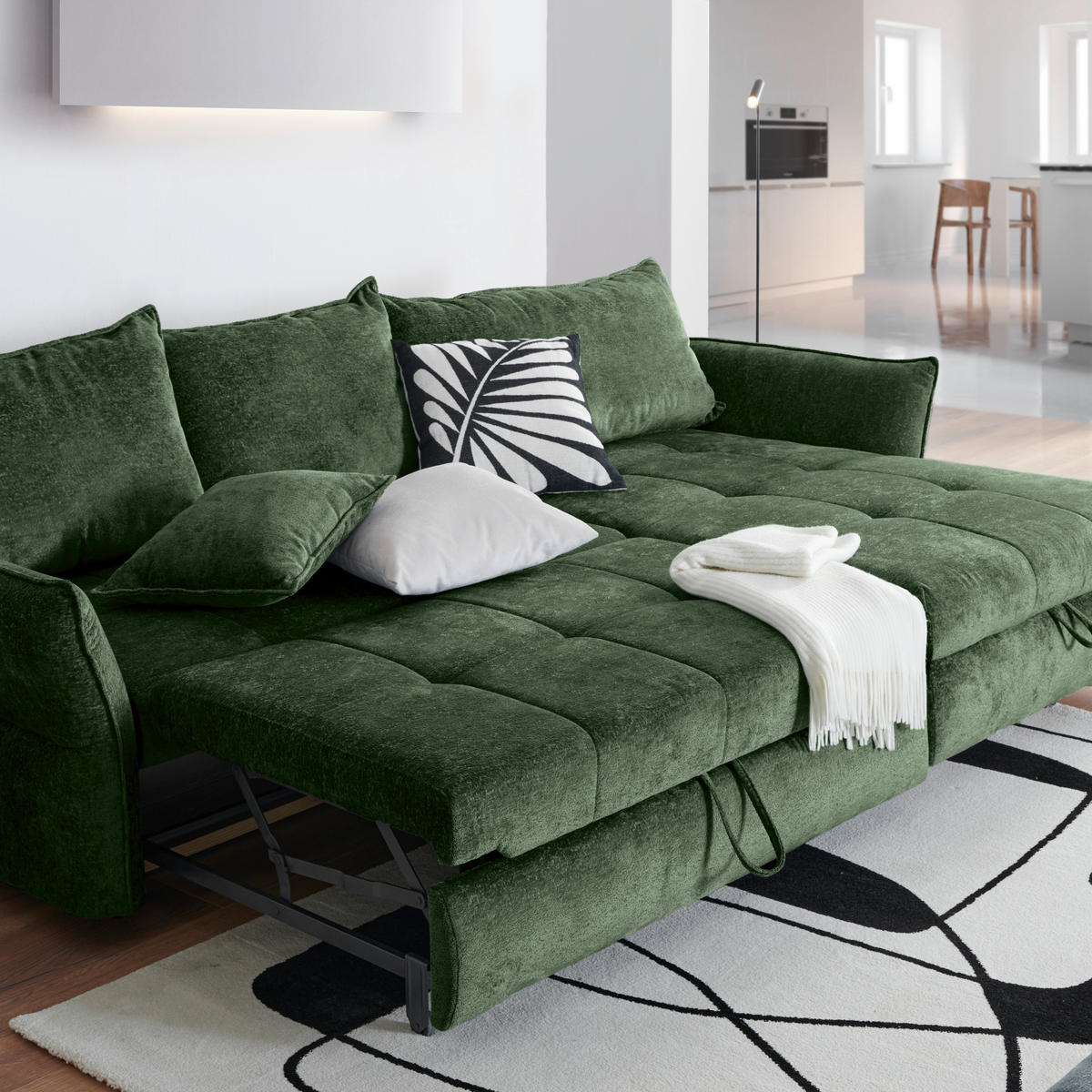CloseUp von Stylife ECKSOFA Waldgrün Chenille.