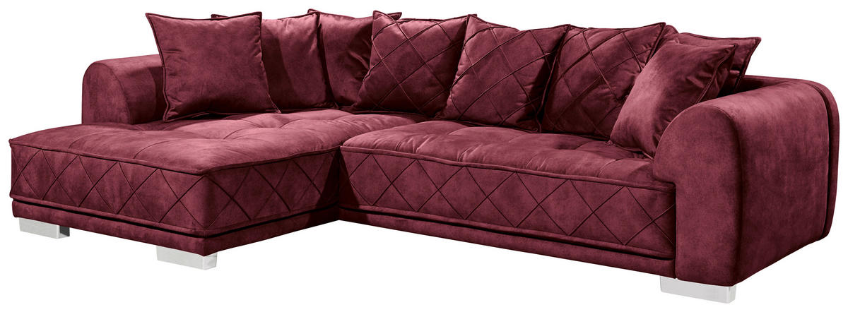 ECKSOFA in Mikrovelours Bordeaux  319/194 cm  - Bordeaux/Silberfarben, Basics, Kunststoff/Textil (319/194cm) - MID.YOU
