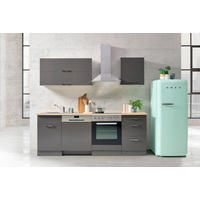 KÜCHENBLOCK 220 cm   in Anthrazit, Eichefarben, Anthrazit Hochglanz  - Chromfarben/Eichefarben, MODERN, Holzwerkstoff/Metall (220cm) - Held