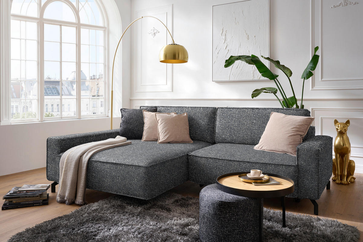 ECKSOFA  in Mikrofaser Grau  164/246 cm  - Schwarz/Grau, Design, Textil/Metall (164/246cm) - Sedda
