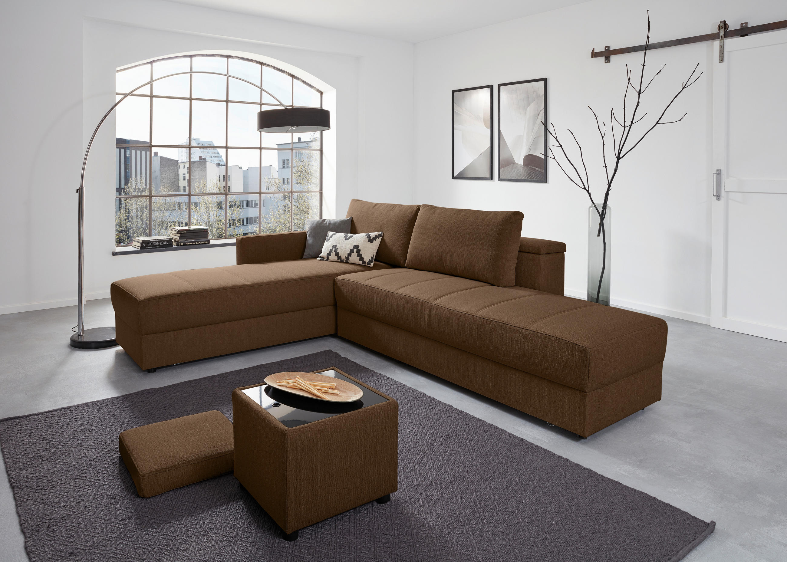 ECKSOFA LOOKS III Dunkelbraun Webstoff  - Dunkelbraun/Schwarz, Design, Kunststoff/Textil (287/229cm) - LOOKS by W.Joop