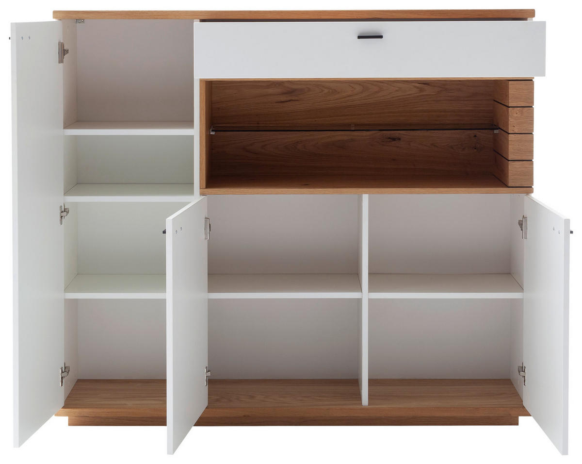 HIGHBOARD Weiß, Wildeiche  150/133/37 cm  - Wildeiche/Anthrazit, Design, Glas/Holz (150/133/37cm) - Novel