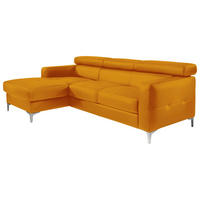 ECKSOFA Gelb Echtleder Rücken echt, Kopfteilverstellung, Kopfstütze  - Chromfarben/Gelb, Design, Leder/Metall (169/226cm) - Livetastic