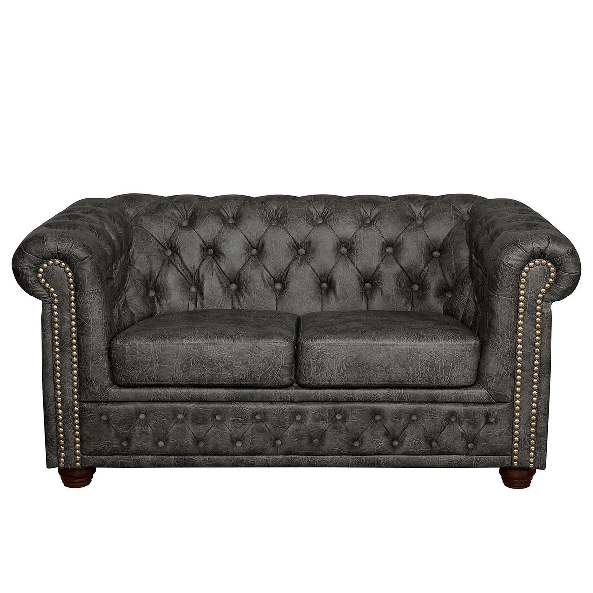 2-SITZER-SOFA Lederlook Schwarz  - Schwarz/Braun, Design, Holz/Textil (148/72/86cm) - P & B