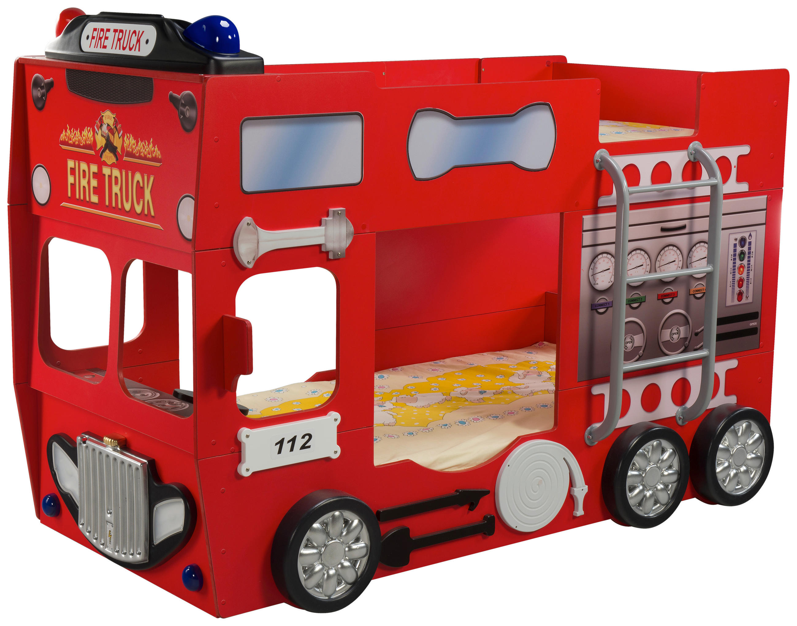 Autobett Feuerwehr Doppeldecker Rot