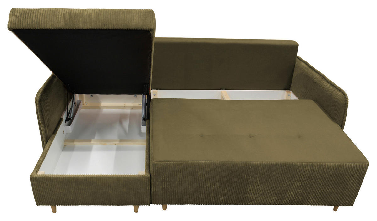 ECKSOFA TEDDY in Cord, Bouclé Grün  142/215 cm  - Naturfarben/Grün, Design, Holz/Textil (142/215cm) - MID.YOU