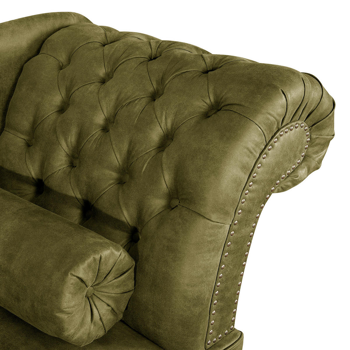 RÉCAMIERE Pako in Lederlook Olivgrün  - Braun/Olivgrün, Design, Holz/Textil (185/93/75cm) - Livetastic