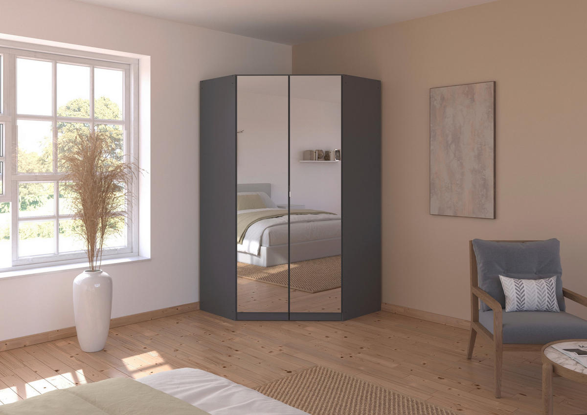 DREHTÜRENSCHRANK 117/210/54 cm,  in Grau, 2-türig  - Alufarben/Grau, KONVENTIONELL, Glas/Holzwerkstoff (117/210/54cm) - home24