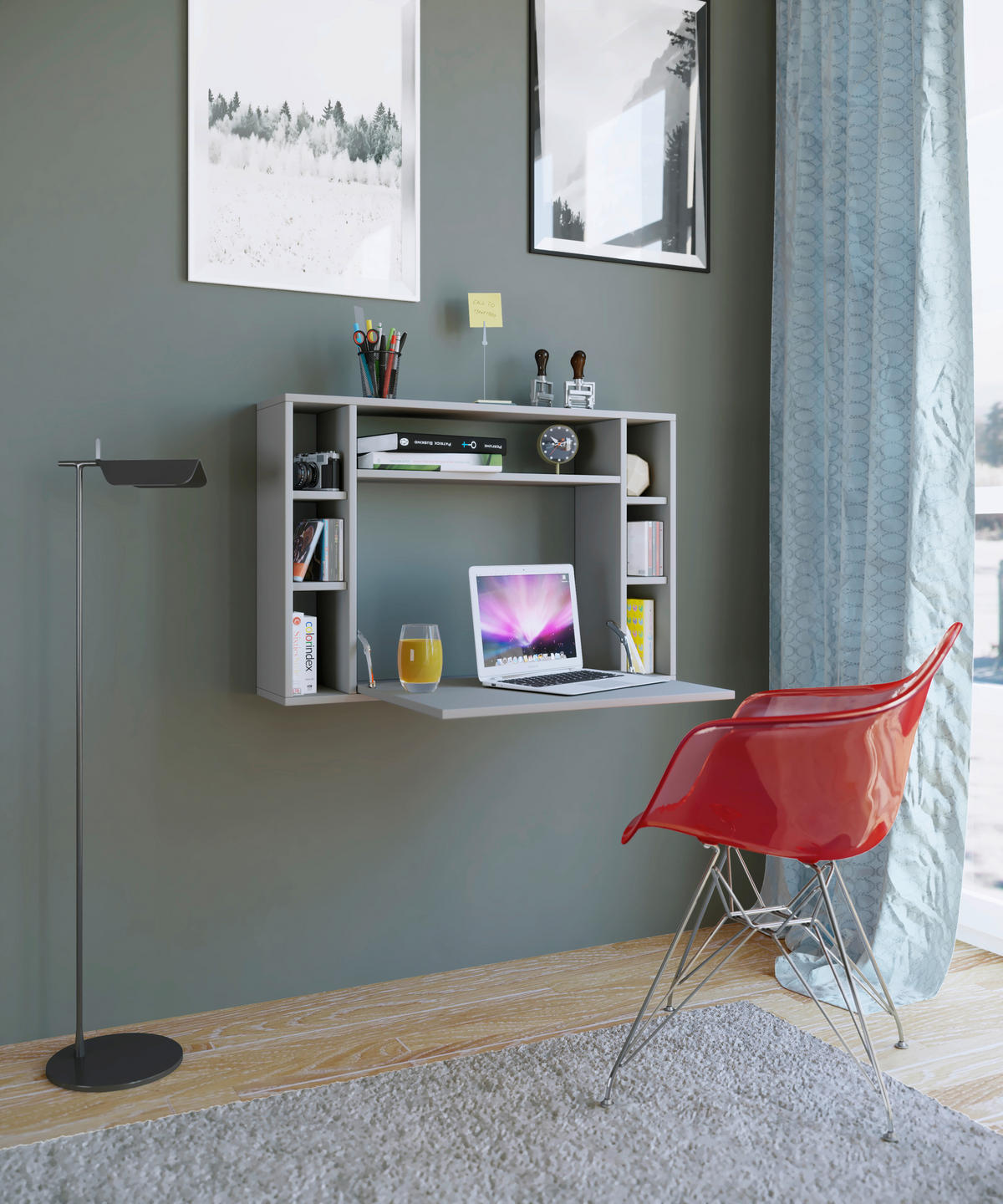 LAPTOPTISCH 90/20/60 cm klappbar, Regal, Wandmontage  - Grau, KONVENTIONELL, Holzwerkstoff (90/20/60cm) - MID.YOU