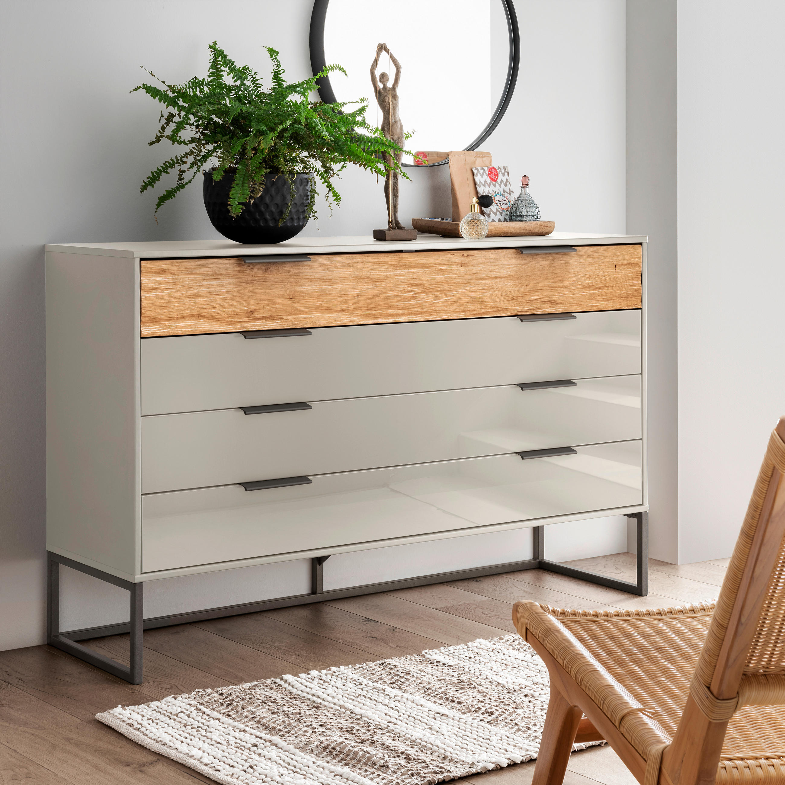 SIDEBOARD ELVAS  in 141/89/43 cm  - Schieferfarben/Champagner, Design, Glas/Holzwerkstoff (141/89/43cm) - Dieter Knoll