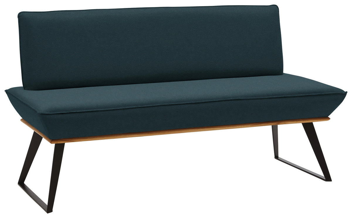 SITZBANK 160/87/64 cm Lederlook Schwarz, Eichefarben, Petrol Eiche massiv  - Eichefarben/Petrol, Design, Holz/Textil (160/87/64cm) - Voleo