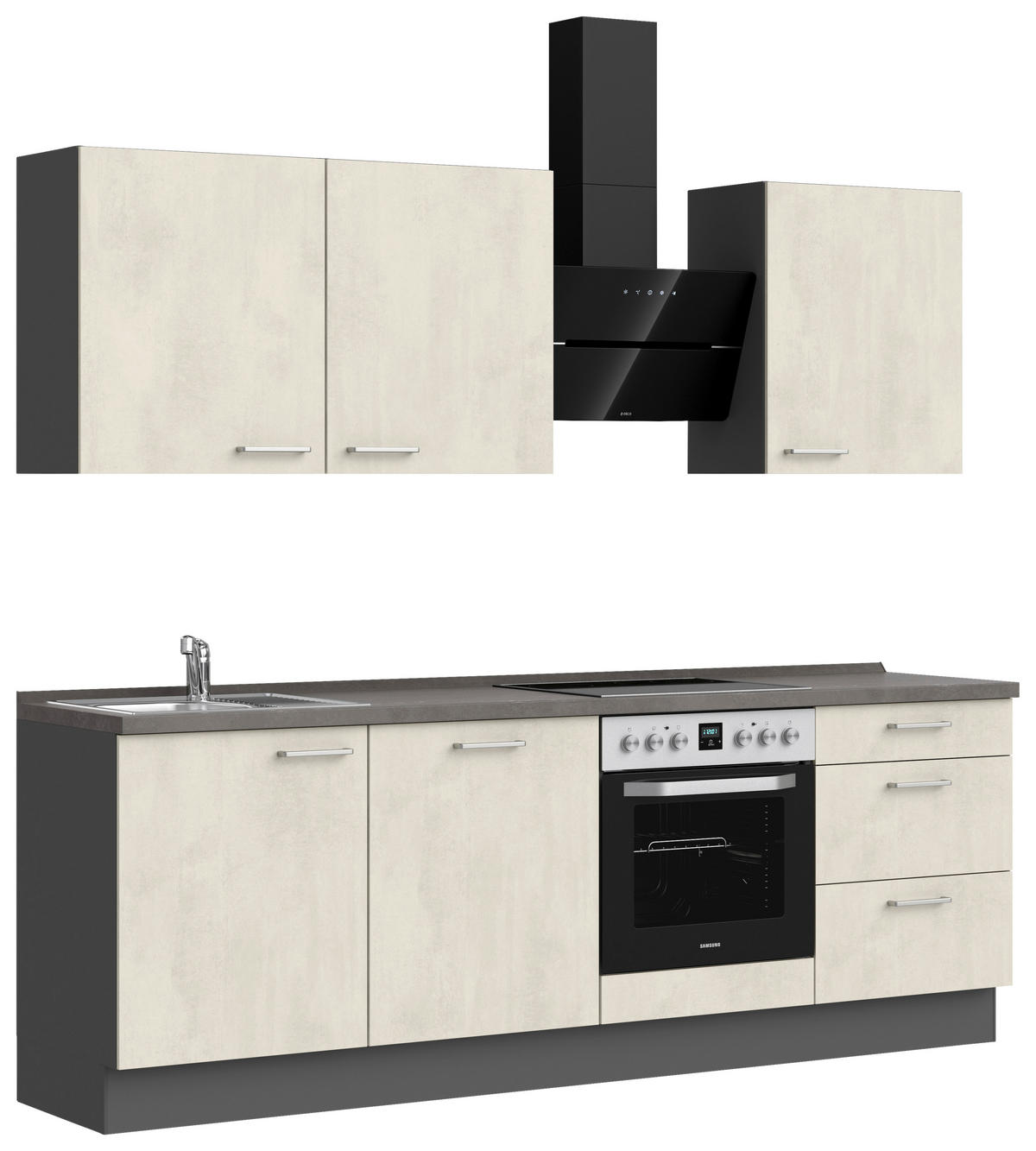 KÜCHENBLOCK Riva 240 cm  in Weiß, Schieferfarben  - Schieferfarben/Edelstahlfarben, MODERN, Holzwerkstoff/Metall (240cm) - Nobilia