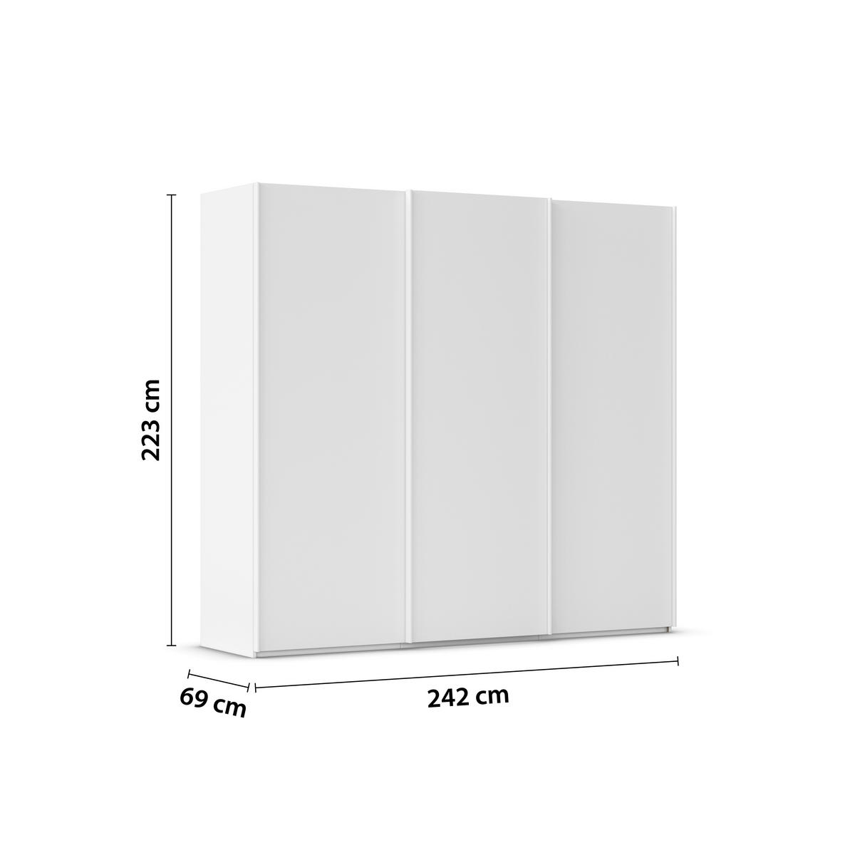SCHWEBETÜRENSCHRANK 242/223/69 cm,  in Weiß, 3 Tür(en)  - Weiß, Basics, Holzwerkstoff/Metall (242/223/69cm) - Rauch Möbel